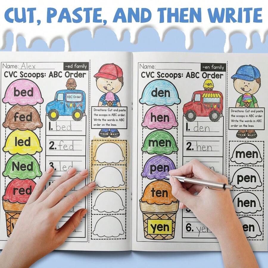 CVC Scoops ABC Order Workbook – Cut-And-Paste CVC Word Family Building ...