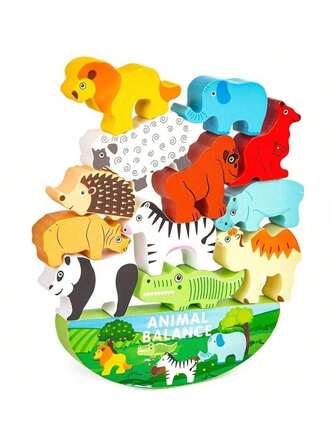 木制叠叠乐蒙特梭利玩具动物平衡游戏，学前教育发展玩具，理想的儿童生日、圣诞节和节日礼物（男孩和女孩）