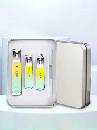 3 pezzi/5 pezzi/6 pezzi Set di tronchesine per unghie in acciaio inossidabile, tronchesine per unghie e unghie dei piedi ultra affilate e durevoli con sfumature di giallo-verde, kit portatile per manicure e pedicure, unisex