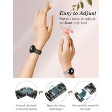 Wearlizer Metal Band Compatible With Samsung Galaxy Watch 7 6 5 4 FE Active 2 40mm 44mm/Watch 6 4 Classic 43mm 47mm 42mm 46mm/Watch 5 Pro 45mm Bands, 20mm Dressy Stainless Steel Chain Strap Women,Black - Black - 查看 4