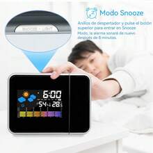 Reloj Despertador Proyector, Despertador Digital Con Proyector Y Sensor De Temperatura, Reloj de proyección, Cable USB incluido, El proyector puede girar 180°, negro - Negro - Ver 4