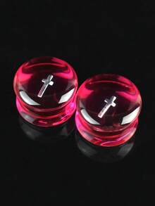 1对8-20毫米半透明十字圆形耳扩耳钉隧道塞亚克力身体穿刺饰品 - 亮片 - 查看 7