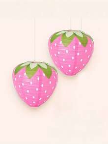 2个/套草莓纸灯笼，悬挂式草莓纸灯笼装饰，适合生日派对、丛林主题派对、花园婚礼、房间装饰，清新可爱，适合水果主题生日派对、婴儿派对、纸艺婚礼花园装饰、草莓主题派对用品、毛毛虫主题派对用品、儿童房悬挂装饰、节日庆典、家居装饰、房间装饰、墙面装饰、毕业礼物 - 粉色 - 查看 9