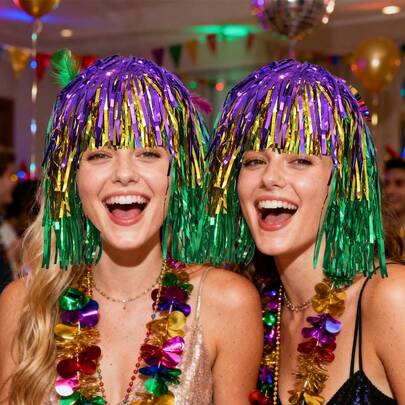 1pc New Purple Gold Green Rain Silk Hat Carnival Party Decoration Pet Wig New Orleans Festival Colorful Tassel Headwear