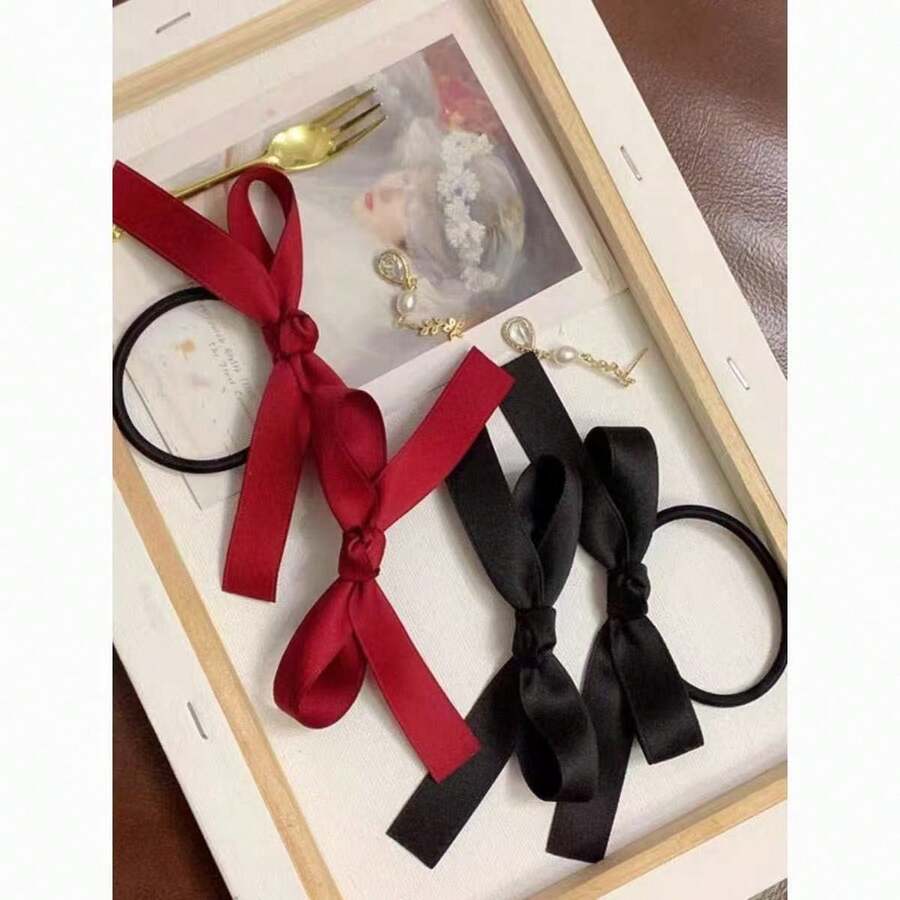 5个/包可爱红色蝴蝶结发圈，适合日常扎马尾辫，女士发饰，推荐礼物，发绳，弹性发带头饰 - 紅色 - 查看 1