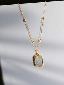 1pc 18K Gold Plated Stainless Steel Necklace With Engraved Floral Design, Vintage Style, Suitable For Women To Wear At Parties Or Everyday, Also An Excellent Valentine's Day Gift - Multicolor - View 5