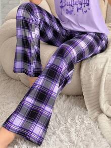 新款春夏梦幻紫色格子睡裤，柔软舒适家居服，休闲宽松居家裤，女士睡衣系列 - 紫羅蘭色 - 查看 1