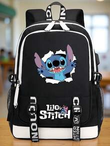 1pc Durable Cartoon Stitch Printed Backpack - Large Capacity Polyester Backpack, Zipper Closure, Multi-Compartment Design, Lightweight & Foldable, Suitable For School And Travel, Washable, Backpack | Ibrant Backpack | Durable Backpack - Multicolor - View 1