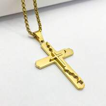 Women's Double-Layer Welded Cross Pendant Necklace, 18K Gold Plated Stainless Steel, Jewelry Gift For Easter, Valentine's Day - Pendant Necklace - View 7