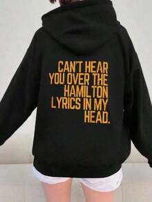 Can't Hear You Over The Hamilton Lyrics In My Head Hoodie, Unisex Distressed Graphic Sweatshirt, Hamilton Musical Fan Gift, Loose Casual Pullover - 黑色 - 查看 1