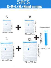 9/5/1 套装便携式旅行收纳袋，大容量压缩袋，可重复使用真空袋，可折叠收纳盒，印花行李袋，防尘/防潮/防蛀，节省空间，适用于衣物、毯子、衬衫、床上用品、卧室、衣柜、浴室、户外装备、家居收纳、返校季、旅行必备品 - 藍白色 - 查看 13