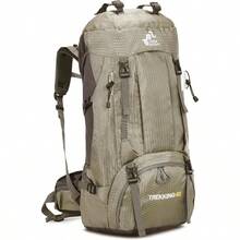 Mochila impermeable de 60L para senderismo y camping con cubierta de lluvia, mochila grande para deportes al aire libre, viajes y escalada - Verde grisáceo - Ver 1