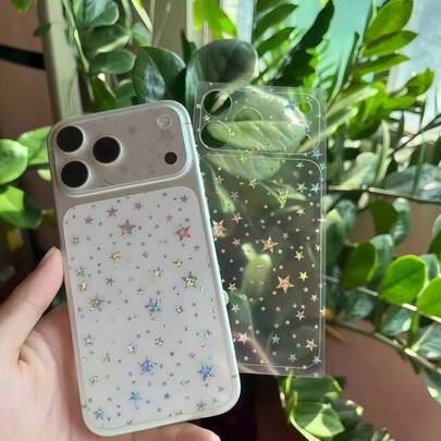 [Valentine's Day Gift] Suitable For IPhone 17 Pro/Pro Max, Star Heart Pattern Back Cover Film, Flexible Back Film, One-Piece Rear Camera Lens Protector, Anti-Scratch, No Residue, Easy To Apply, Creative Decoration, Girls'' Choice