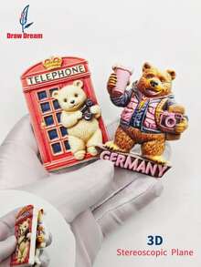 1 pezzo Magnete da frigo 3D con paesaggio mondiale, Orsetto della Germania Diario di viaggio + Cabina telefonica del Regno Unito Orsetto, Collezione souvenir di viaggio mondiale, Magnete decorativo da viaggio, Adatto per casa, ufficio, Souvenir di viaggio personalizzato Magnete da frigo, Decorazione per casa, cucina, stanza, ufficio, armadietto, regalo artigianale, souvenir per vacanze, piccolo regalo raffinato - Multicolore - Visualizzare 3