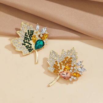 1pc Luxury Fully Rhinestone Maple Leaf Brooch, High-End Niche Lapel Pin Decoration, Rhinestone Alloy Rose Flower Elegant Unique Botanical Brooch