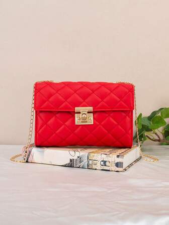 กระเป๋าสะพายข้างลายข้าวหลามตัด, กระเป๋าสะพายไหล่ลายข้าวหลามตัด, กระเป๋าสะพายข้างแฟชั่นแบบมีฝาปิดและสายโซ่สำหรับผู้หญิง