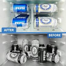 Organizador de bebidas ajustable para nevera paquete de 2 dispensadores de latas de soda para refrigerador soporte de lata expandible para latas estándar y altas almacenamiento transparente para - como en la foto - Ver 5