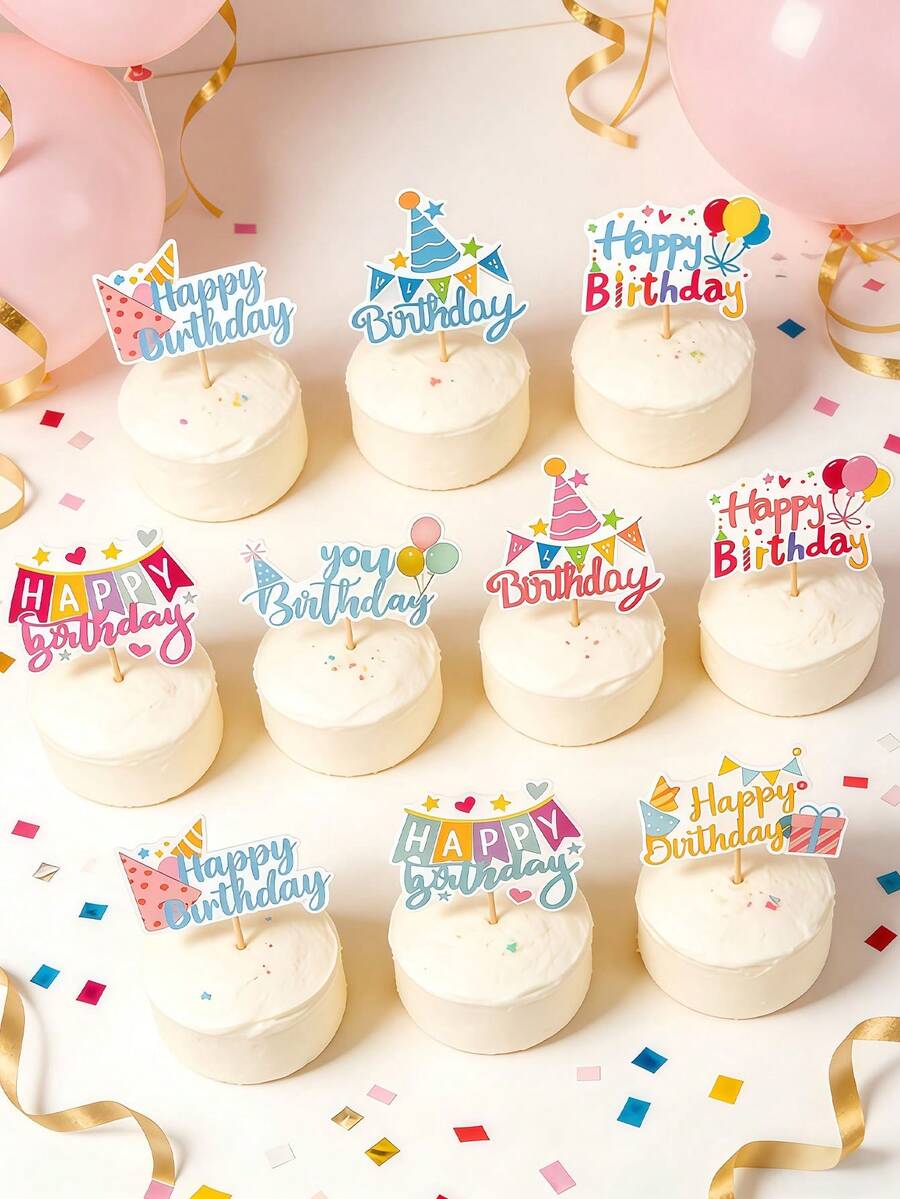 50 قطعة من أعلام وأعواد الكيك لحفلات عيد الميلاد، أعلام "عيد ميلاد سعيد"، أعلام وأعواد الكيك، مستلزمات حفلات عيد الميلاد، قبعات بالونات ملونة وأعلام ورقية لتزيين الكيك والحلويات والحفلات