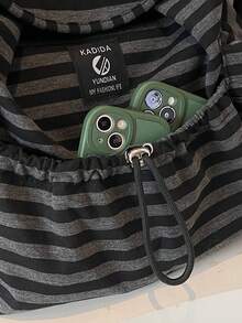 Women's Fashion Striped Drawstring Flap Backpack, Large Capacity Multi-Pocket Design With Laptop Compartment, Casual Campus Student Youth Travel Commuter Backpack - Multicolor - View 5