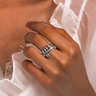 Anillo de alivio de la ansiedad de plata de ley 925 con circonita incrustada y diseño giratorio, elegante para uso diario, fiestas, vacaciones, regalo para amante, amigo y familia