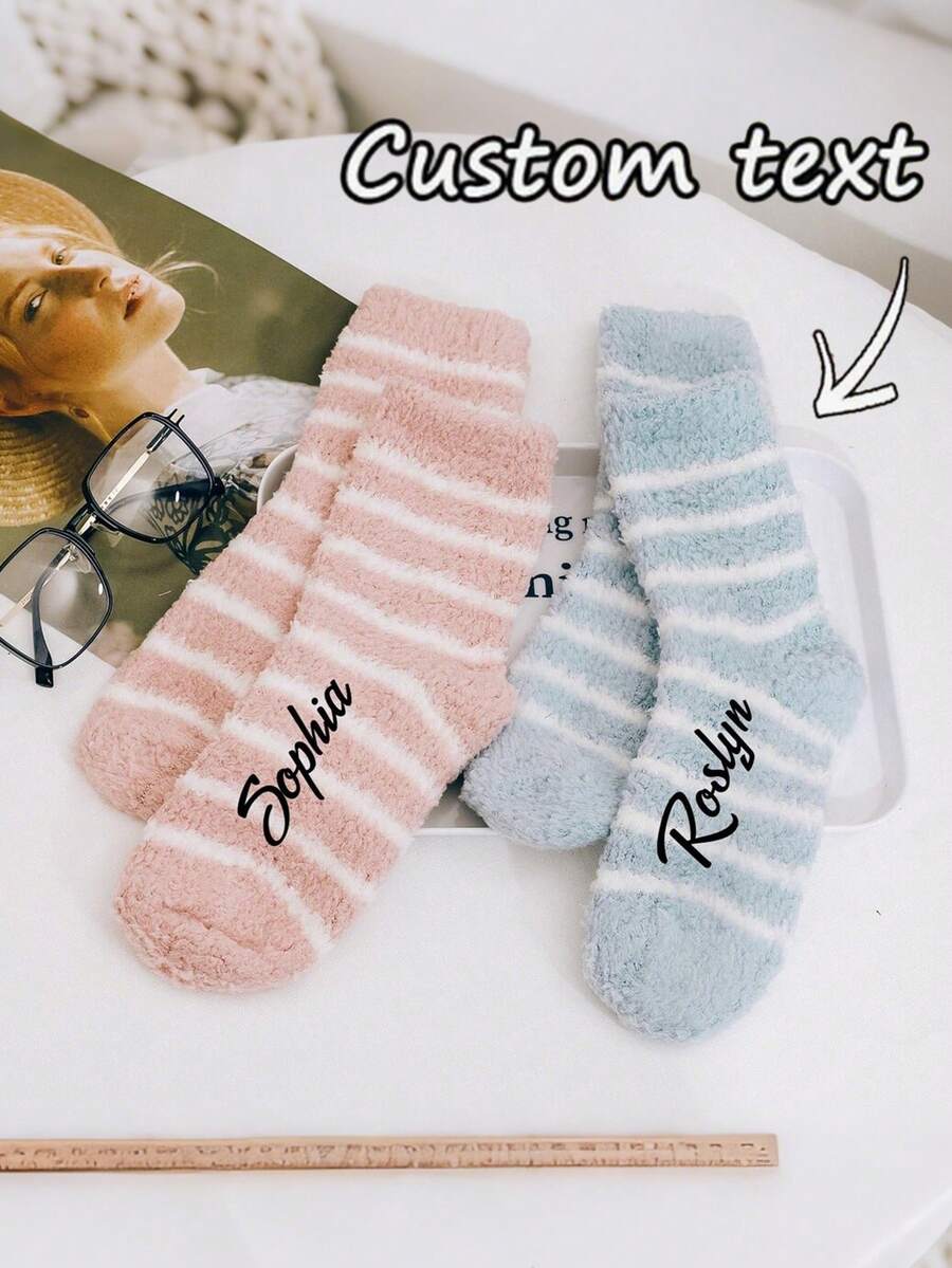 Personalized Name Socks, Custom Photo Socks, Custom Printed Mid-Calf Socks, Plush Socks, Bridesmaid Gift Socks, Bridesmaid Proposal Gifts, Personalized Women's Warm Wool Socks, Bridal Party Pajama Party Striped Socks, Women's Seamless Socks, Winter Striped Socks, Autumn/Winter Mid-Calf Socks, Women's Thick Warm Wool Socks, Christmas Gifts, Wedding Gifts, Gifts For Sisters, Best Friends And Girlfriends - Multicolor - View 1