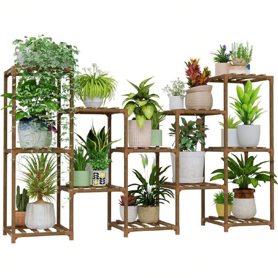 Large Plant Shelf Outdoor Wood Plant Stand Large Rack For Living Room Patio, Balcony And Garden,37148569 - 水鴨藍 - 查看 1