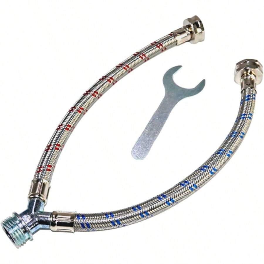 Washing Machine Y-Mixer Y-Split Water Hose - Burst Proof STAINLESS STEEL - 1 FT Long Legs - 3 4 Inch Brass Fittings - Y-Splitter Water Hose Connector for Washing Machines Hot and Cold Water Supply - Acero inoxidable - Ver 1