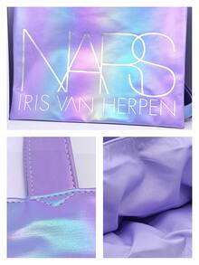Nars Bolsa de tela con estampado láser, Bolsa de cosméticos de la serie Sueño de Mariposa Púrpura, Bolsa de maquillaje, Bolsa de almacenamiento de gran capacidad y alto valor, Bolsa de hombro, Bolso de mano - Morado - Ver 4