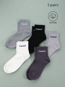 5 Pairs Men's Cotton Letter Pattern Ankle Socks - Multicolor - View 3