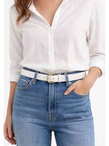 Cinto de Couro Feminina Casual Luxo-Fivela Dourada 115cm- - Branco - Visão 1