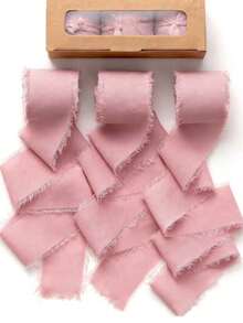 Handmade Frayed Satin/Chiffon Ribbon Set - Fade-Resistant Polyester Woven Material, Suitable For Wedding Invitations Packaging, Bouquet Decoration, Bridal Bouquet, Birthday Party, Christmas Gifts, DIY Crafts And Sewing Projects - Pink - View 1