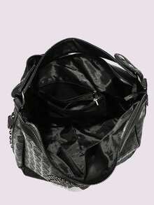 Nuova borsa a spalla/tracolla da donna di stile alternativo britannico, con grande capacità, decorata con teschi e borchie - nero - Visualizzare 9