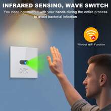 400W 100-240V Touchless Gesture Control Wall Switch - Tempered Glass Panel, Easy To Clean, Suitable For Bathroom, Kitchen, Hospital To Avoid Bacterial Infection, Black/White