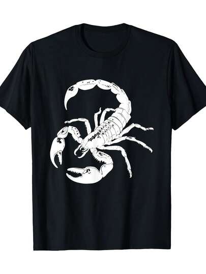 Comodidad diaria. Camiseta Gráfica de Escorpión Negro para Hombre -% Algodón. Cuello redondo casual. Manga corta. Lavable aáquina. Ropa para todas las estaciones. Camiseta de Ropa Casual Camiseta con Estampado de Escorpión Lavable aáquina