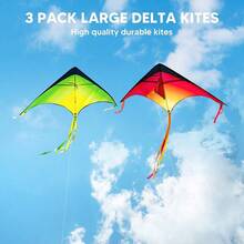 JOYIN - Paquete múltiple grande de cometa Delta naranja verde y morado fácil de volar cometas enormes para niños y adultos con cuerda de cometa de 280 pies cometa grande Delta Beach para juegos y actividades al aire última intervensión 1 2 3 paquetes - VerdeMoradoNaranja - Ver 6