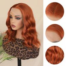 16 Inch Short Orange Ginger Wavy Lace Front Wig For Women, No Glue Needed, Heat Resistant Synthetic Fiber, 180 Density, 13x4 Lace Front, Pre-Plucked, Suitable For Daily Wear, Parties And Cosplay - Ginger - View 7