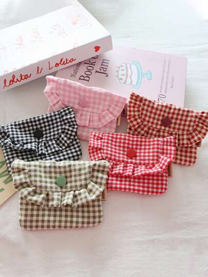 Portamonete portatile in pizzo e quadri, borsetta organizer carina per trucchi e accessori essenziali da donna, borsa da toilette e porta documenti da viaggio, mini portafoglio alla moda, portachiavi e portamonete, borsa da viaggio autunnale mini, porta carte, porta rossetto, portachiavi, adatto per uso quotidiano, stile da strada e come regalo.