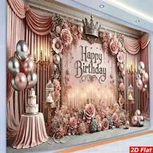 A 2D Flat-Printed Birthday Party Backdrop, Suitable For Room Decoration, Family Gatherings, Festival Celebrations, Photography Decoration, Interior Aesthetic Decoration | Theme Decoration | Mother's Day, Father's Day, Valentine's Day, Celebration Gifts, Ideal Gifts, Wedding Party Decoration - 紅色 - 查看 8