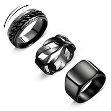 3pcs Stainless Steel Fidget Rings For Men & Women, 8mm Wide, With Fashionable Chain Inlaid Rotating Ring, Stress Relief, Durable Wedding Band, Comfortable Fit - 3-piece Ring Set - View 4
