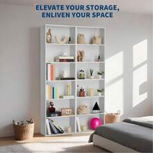 -Shelf Tall Bookshelf With Industrial Rustic Style - Sturdy 6-Tier Storage Organizer For Home Office, Living Room, Bedroom & Library, Wood Bookshelf For Modern Interior - trắng - Xem 4