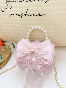 1pc Girls' Bowknot Magnetic Closure Fashion Pearl Handbag Shoulder Bag, Suitable For Daily Use All Seasons - A - View 10