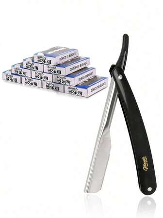 1 pieza Maquinilla de afeitar manual de acero inoxidable para hombres, con soporte para la maquinilla, nuevo juego de afeitado, equipado con hojas plegables de doble filo, adecuado para afeitar y recortar