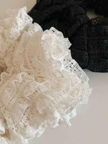 1/2 Peças Elásticos de Cabelo Elegantes em Formato de Salsicha com Renda Vazada, Preto e Branco, Multifuncionais, Textura Sedosa, Decoração com Estampa Floral, Macios e Duráveis, Adequados para Mulheres, Podem Ser Usados como Acessórios de Cabelo, Elásticos, Porta-Rabos ou Fitas Elásticas de Cabelo - Multicolorido - Visão 6