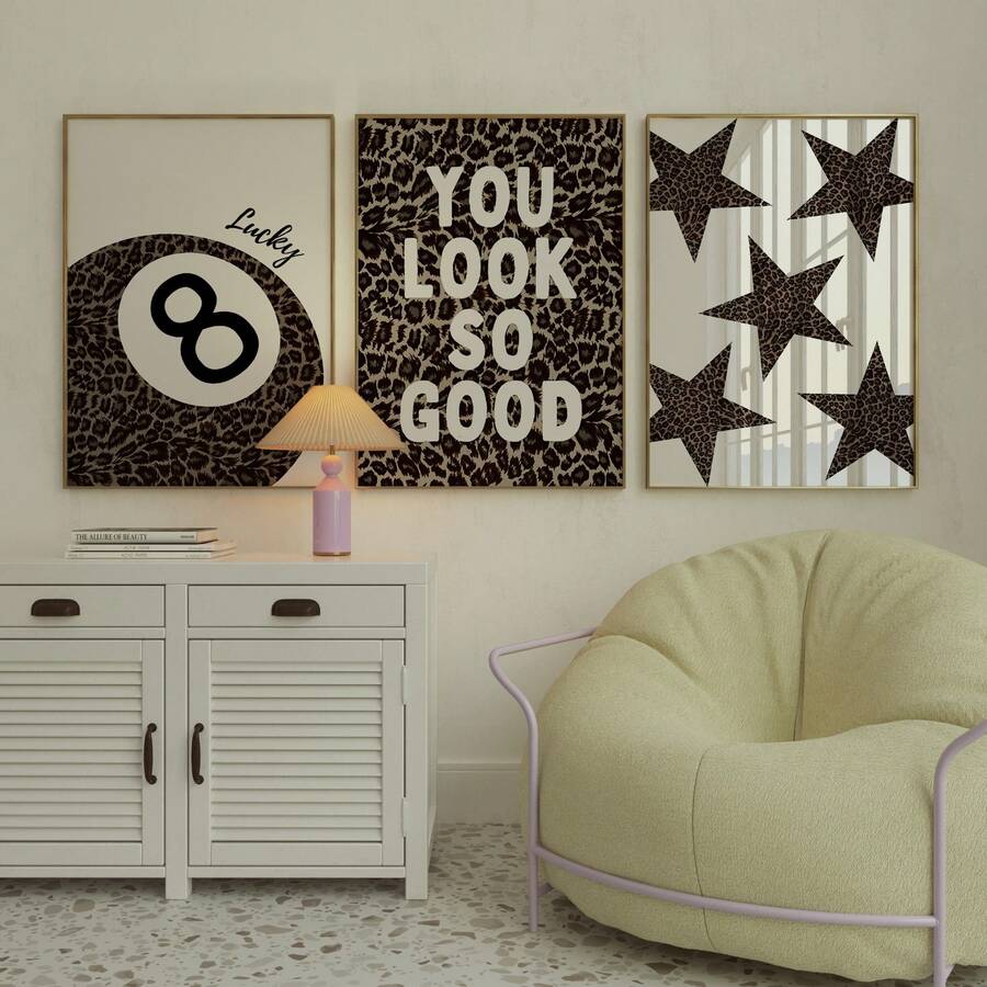 Bộ tranh treo tường không khung họa tiết da báo cổ điển (1/3 tấm) - Tranh báo đốm, trang trí phòng ký túc xá theo phong cách 8 Ball, bộ tranh nữ tính cho sinh viên, căn hộ, trang trí tường phòng ngủ, văn phòng theo phong cách thẩm mỹ, tranh treo tường phòng ký túc xá. - Nhiều màu - Xem 1