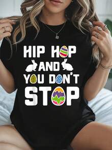 100% Algodón Hip Hop Y No Te Detienes Camiseta Impresa de Algodón para Niños y Niñas para el Domingo de Pascua, Camiseta de Manga Corta Suave para Mujeres, Camiseta Estilosa y Cómoda para Mujeres, Camisetas Gráficas - Negro - Ver 6