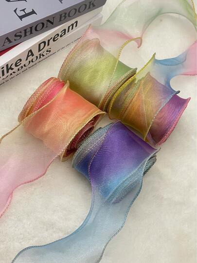 1 pieza Accesorios de tul con degradado iridiscente en 3 tamaños, Lazo de tul con ondas acaracoladas, Cinta de tul con cola de pez