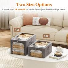 Clothes Storage Bins With Metal Frame 3 Pack, Fabric Stackable Storage Bags With Lids, Zipper, Foldable Clost Organizers Containers Clothing, Blanket, Winter Cloth, 25L - 3 + 25L - View 9