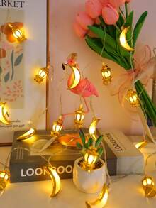 1串1.5/3米室内装饰煤油灯月亮灯串，家居装饰电池供电LED月亮灯，卧室装饰，墙面装饰灯，婚礼派对生日餐桌装饰灯，斋月装饰灯 - 燈籠+月亮 - 查看 4