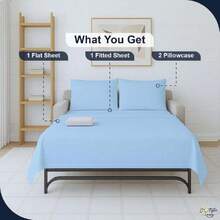 Full Sleeper Sofa Bed Sheet Set, 4 Piece Premium Quality 100% Egyptian Cotton, 6 Inch Deep Sofa Bed/Pullout Couch Sheets, Sky Blue,37105577 - 藍色 - 查看 6