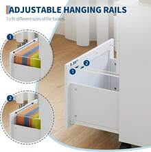 Gabinete de archivos móvil de 3 cajones con cerradura bajo organizador de madera de escritorio para documentos de oficina en el hogar de tamaño letra/a4/legal - Blanco - Ver 6